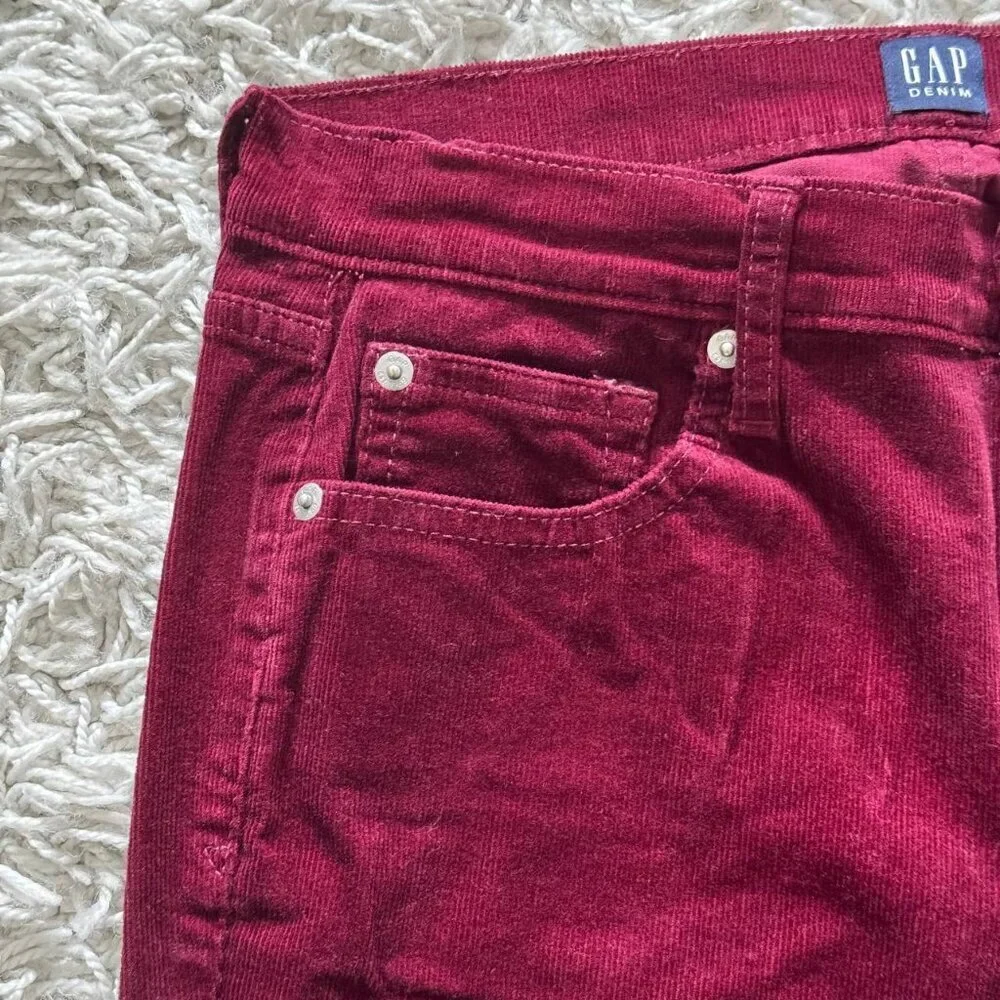 GAP Denim Corduroy Stretchy Low Rise Burgundy Pants - Size Small (fits like 4) - Picture 5 of 8